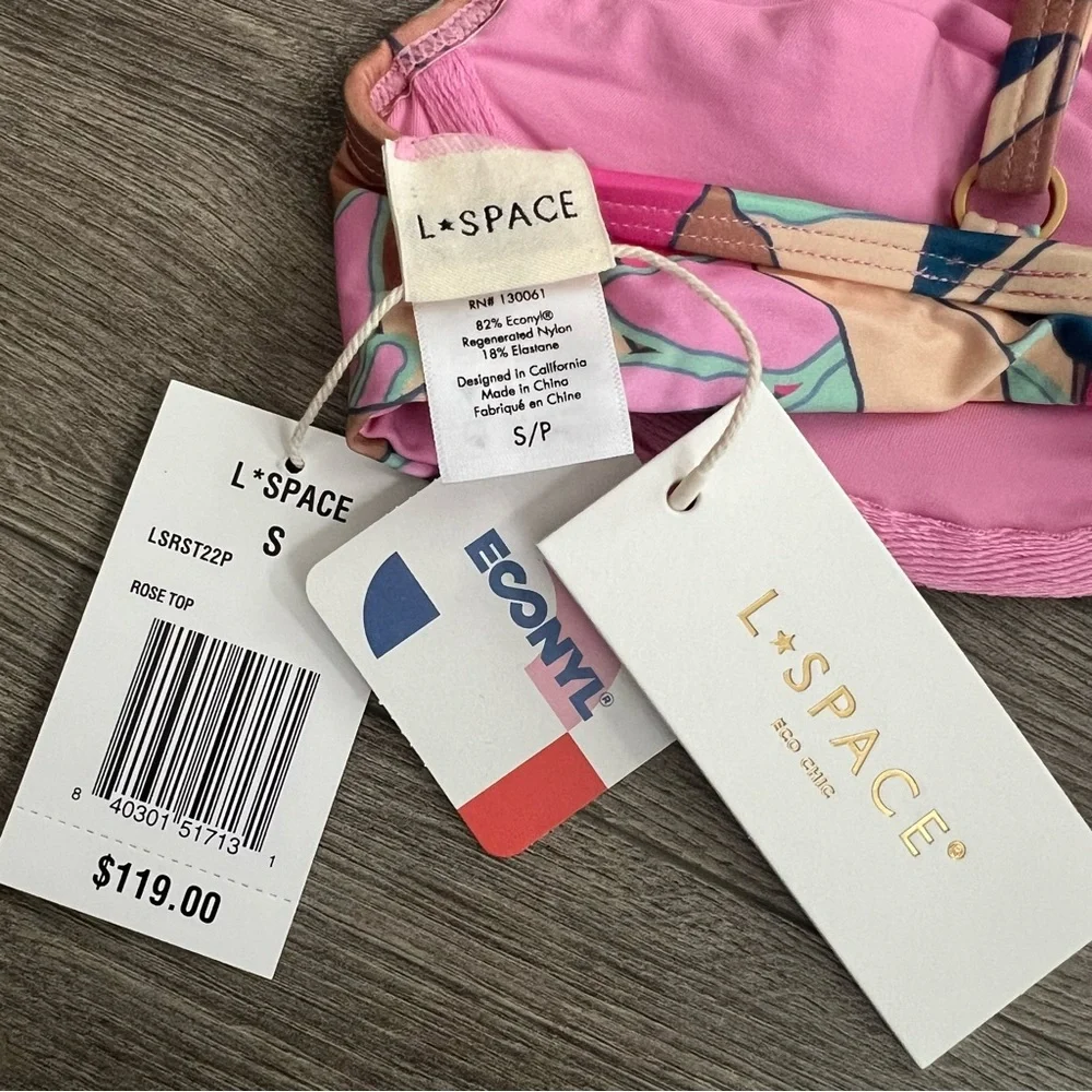 L*SPACE Rose Underwire Bikini Top Small Floral Pink Balconette Swimwear Revolve